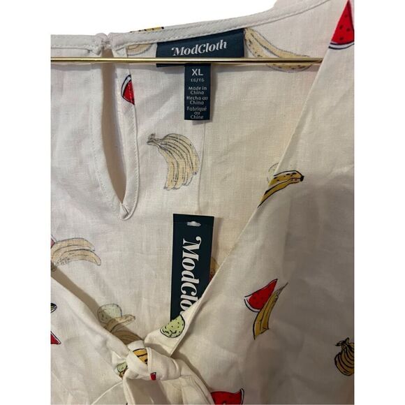 ModCloth Pack a Picnic tie front linen shirt NWT - Picture 6 of 10